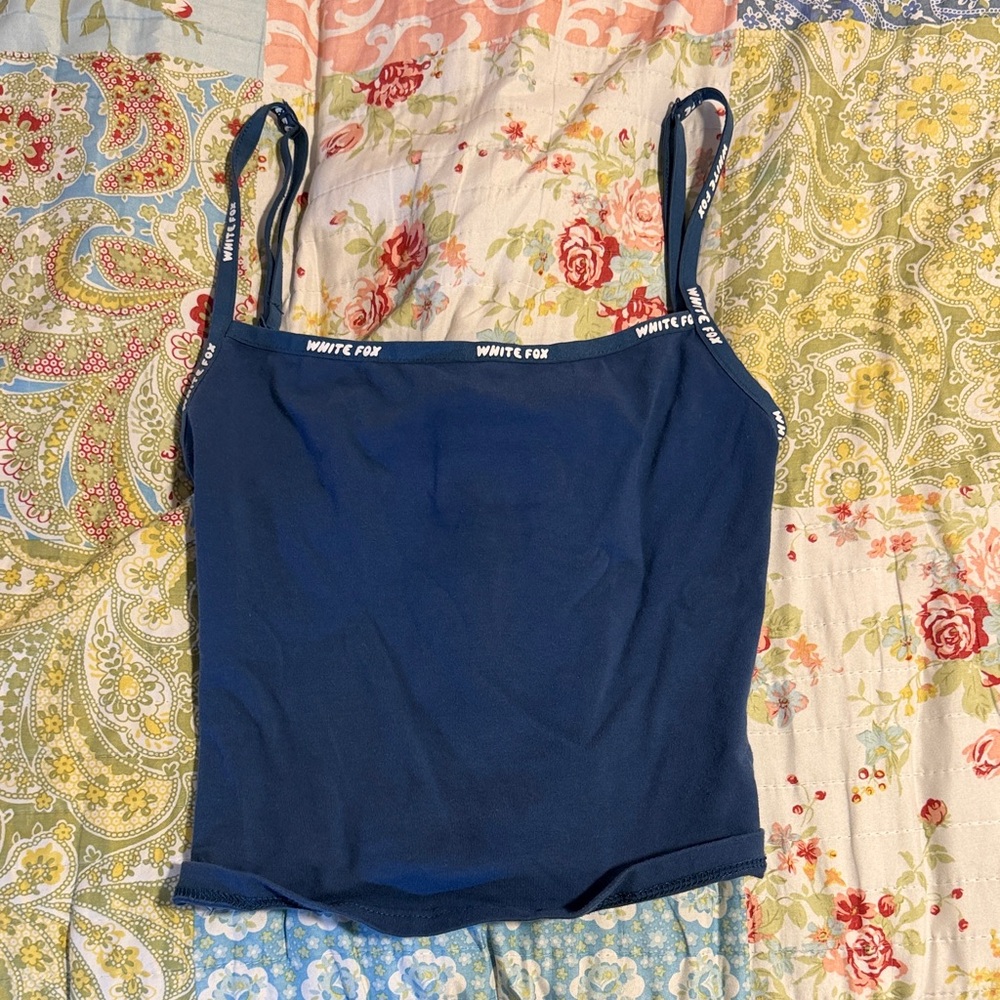 White fox navy blue tank top